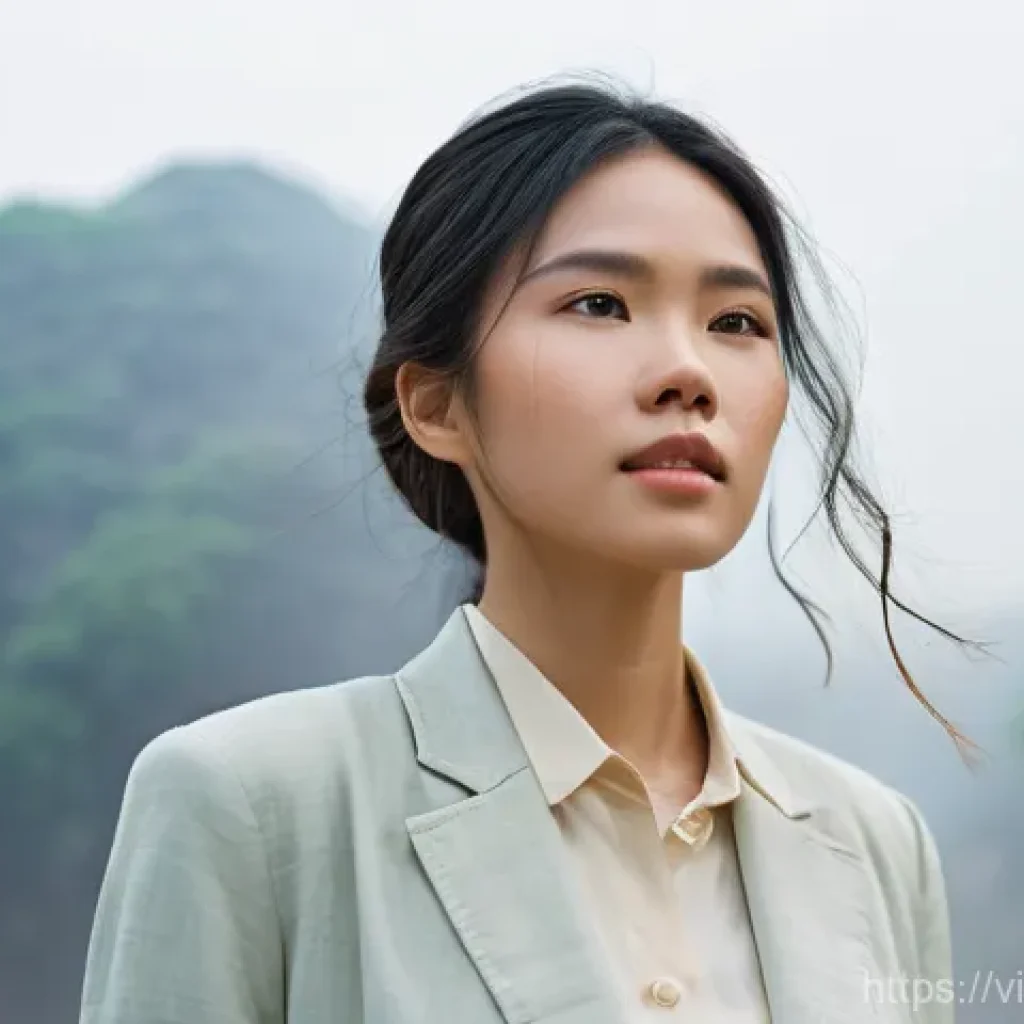 개인 신화를 재구성하는 방법 - **Prompt:** A young Vietnamese woman, in her early twenties, stands confidently amidst a swirling, e...