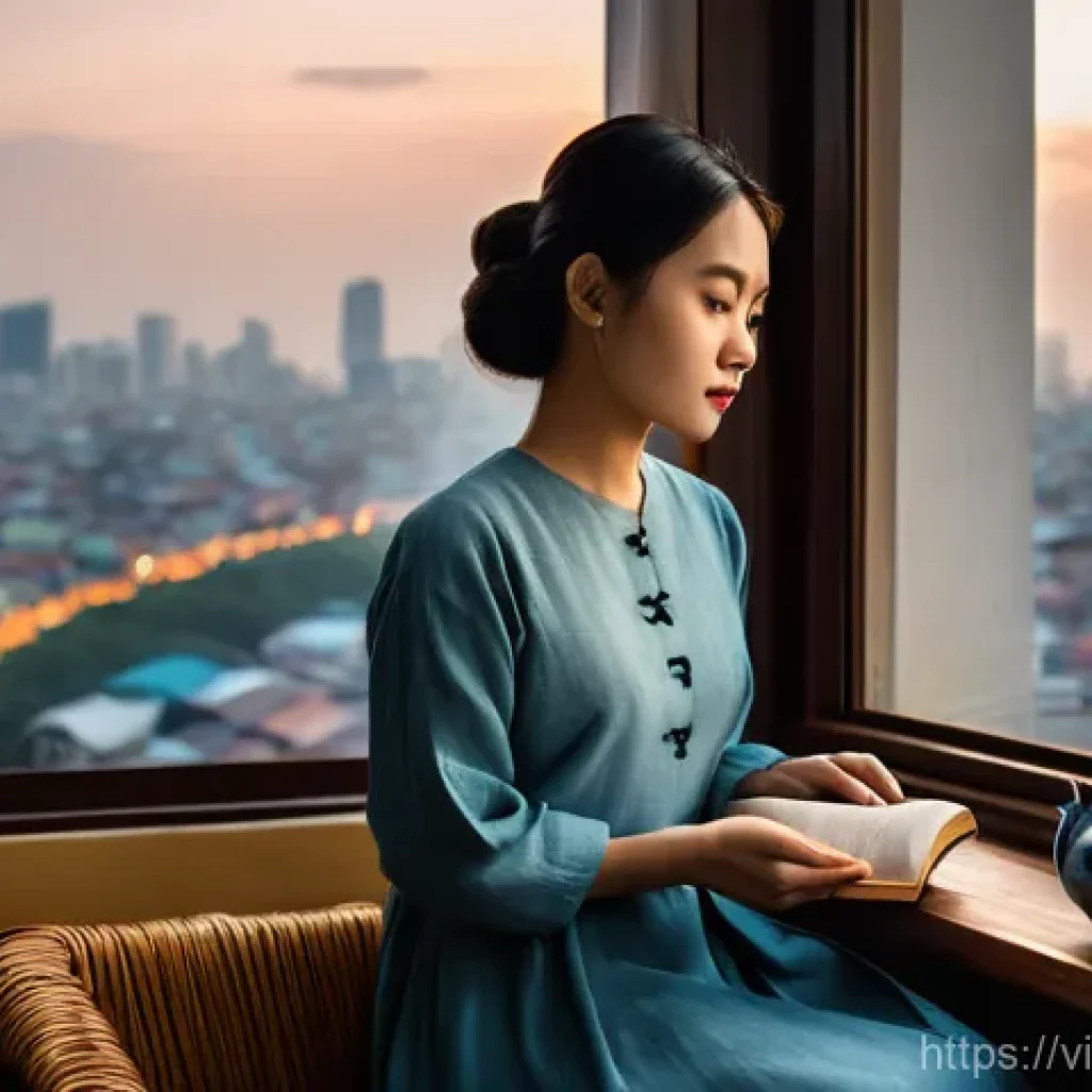 신화적 사고로 불확실성 극복하기 - **Prompt:** A young Vietnamese woman, in her late 20s, sits in a minimalist, modern apartment overlo...