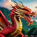 Home 21 신화 인식 기법을 통한 자기 이해 증진 - A majestic dragon soaring over a lush Vietnamese mountain landscape at sunrise, its scales shimmerin...