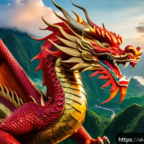 Home 33 신화 인식 기법을 통한 자기 이해 증진 - A majestic dragon soaring over a lush Vietnamese mountain landscape at sunrise, its scales shimmerin...