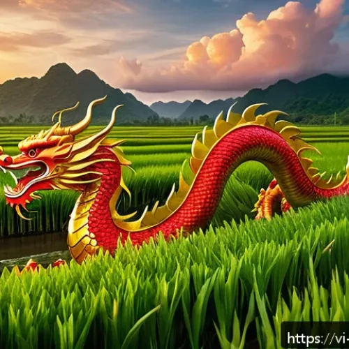 Home 31 신화적 사고를 통한 타인 이해하기 - A majestic Vietnamese dragon depicted in vibrant traditional colors of red and gold, symbolizing str...