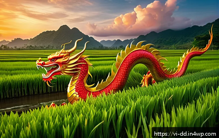 신화적 사고를 통한 타인 이해하기 - A majestic Vietnamese dragon depicted in vibrant traditional colors of red and gold, symbolizing str...